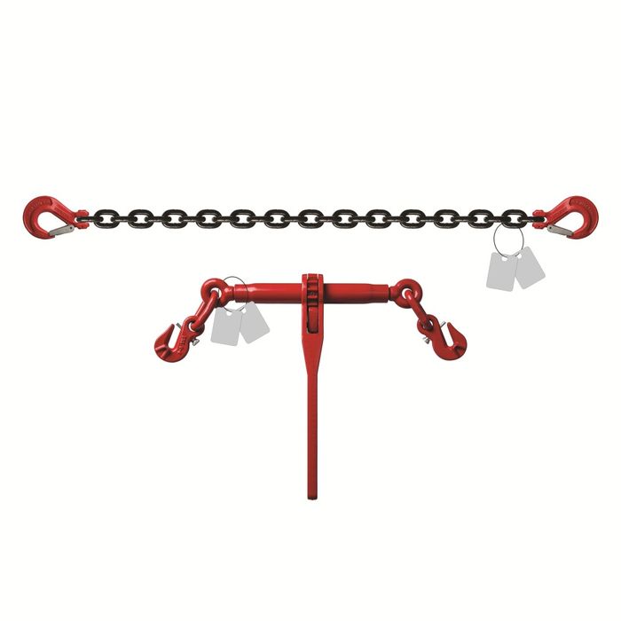 Grade 80 – Ratel ladingsspanner met inkorthaken + ketting aan beide kanten klephaak – 10 mm – LC 63 kN – volgens EN 12195–3